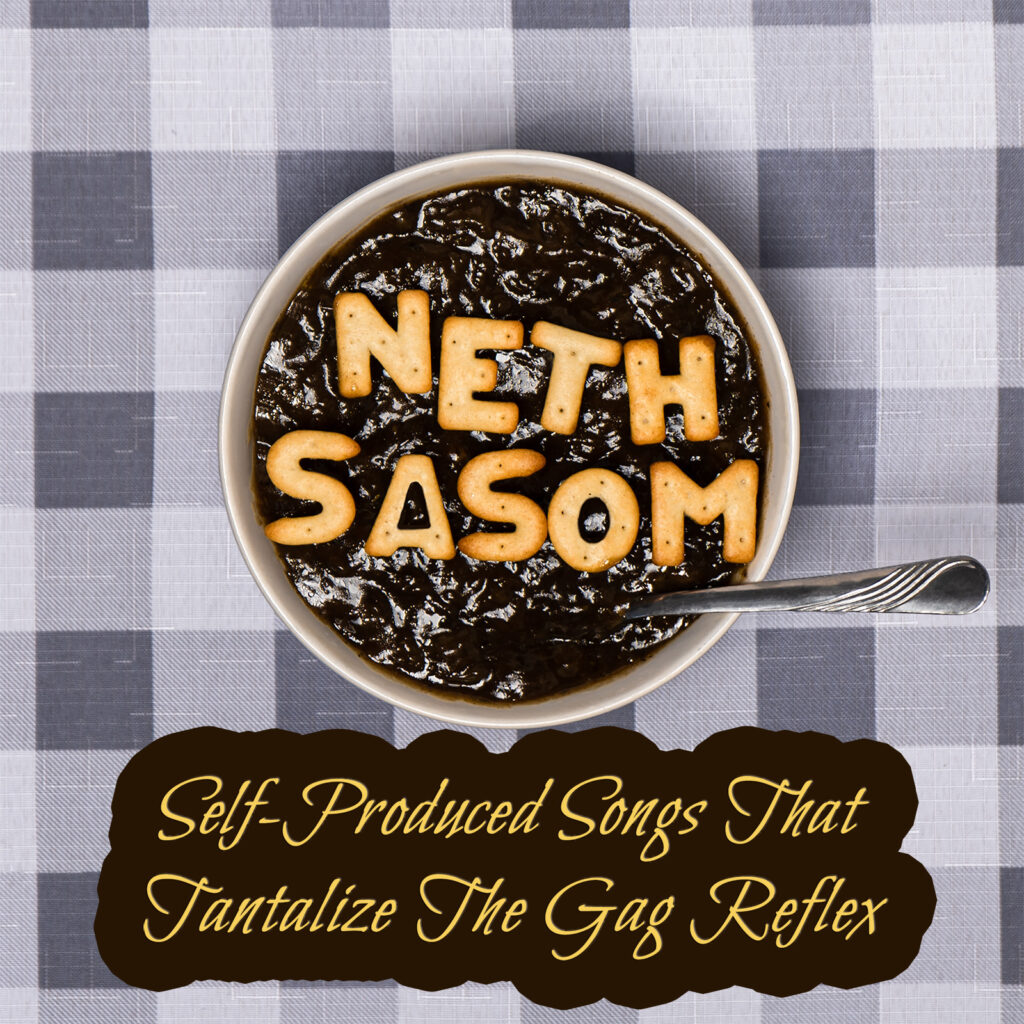 This is the cover of the album "Self-Produced Songs That Tantalize The Gag Reflex" by Seth Mason, who goes by the stage name "NethSasom". (It's a photo of "NethSasom" spelled in crackers floating in a bowl of dark green slime.)