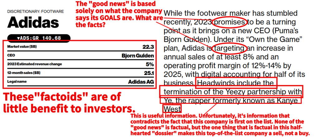 This is an image of my critique of the terrible "X companies to watch" list.